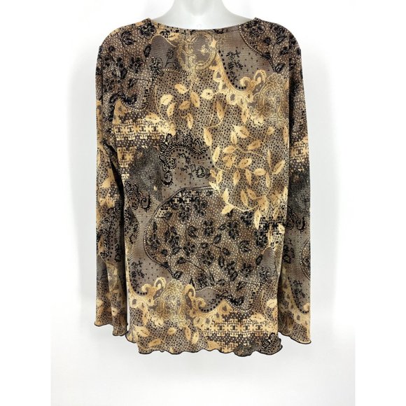 Plissé v-neck lettuce edge trim long sleeves blouse top - Picture 4 of 4